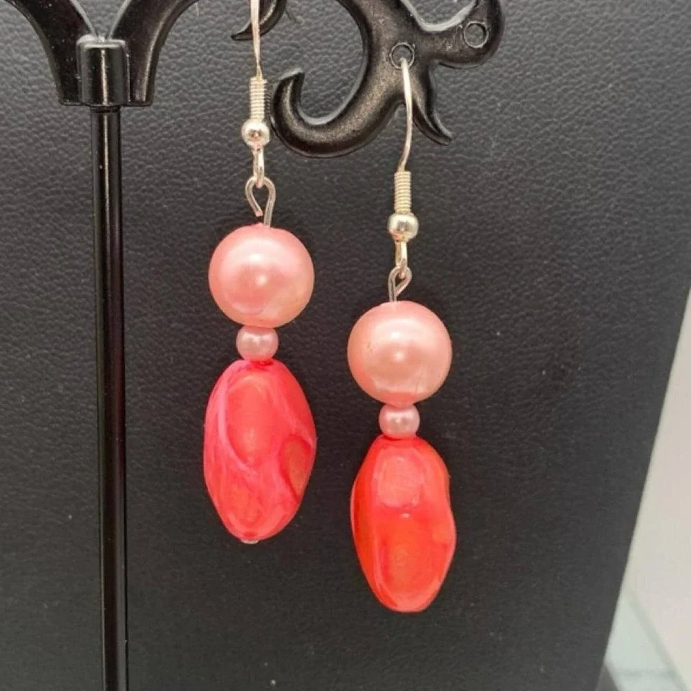 Pink Lucite and faux pearl earrings
